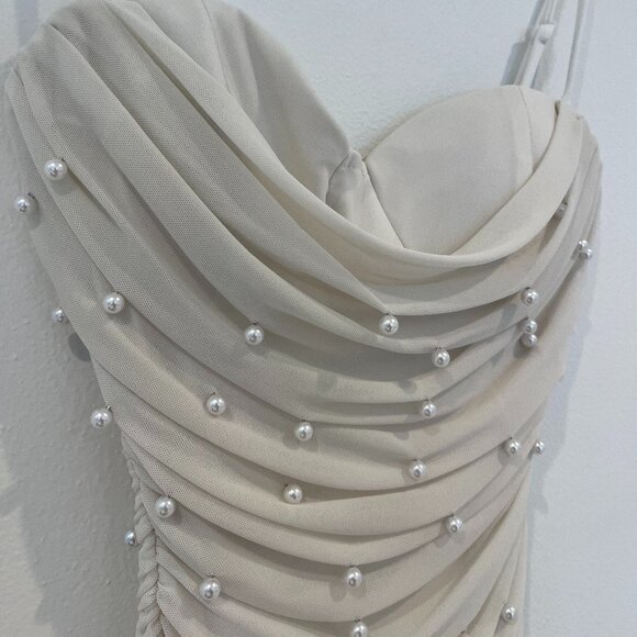Windsor Faux Pearl Mini White Dress SZ. S - Picture 4 of 10